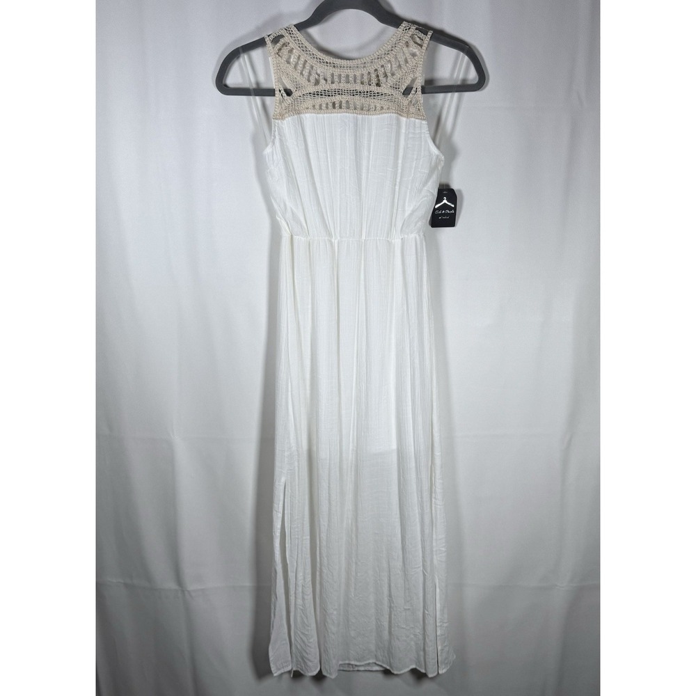 Cloth & People‎ Dress Women's Medium White Maxi Sleeveless Boho Crochet Gauzy